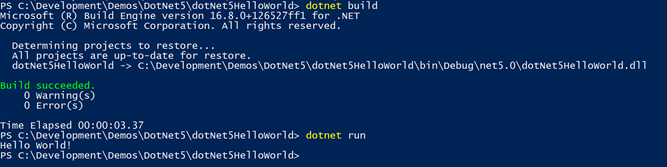 dotnet build and not new run resulting in "hello world!"